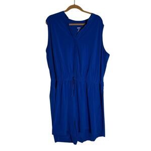 Girlfriend Collective Blue Varsity Stretch Woven Sleeveless Romper Plus Size 4XL